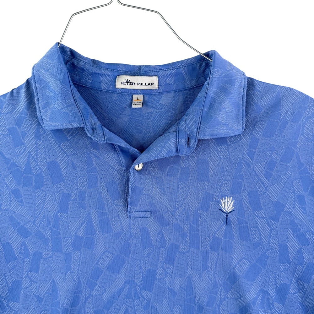 Peter Millar Polo Shirt  Mens Large Blue Colorado Golf Club Leaf Print Golf